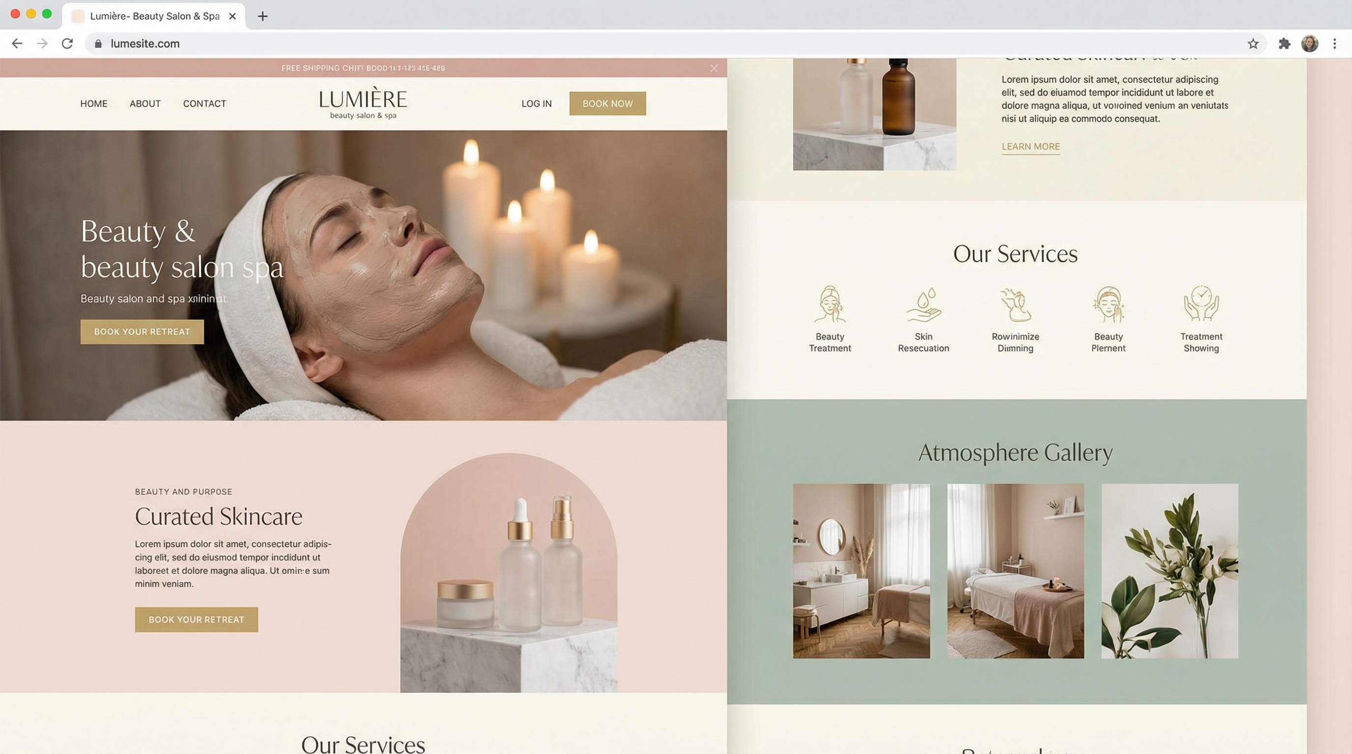 ภาพตัวอย่างเทมเพลตเว็บไซต์ บิวตี้ ซาลอน แบบเต็มจอ