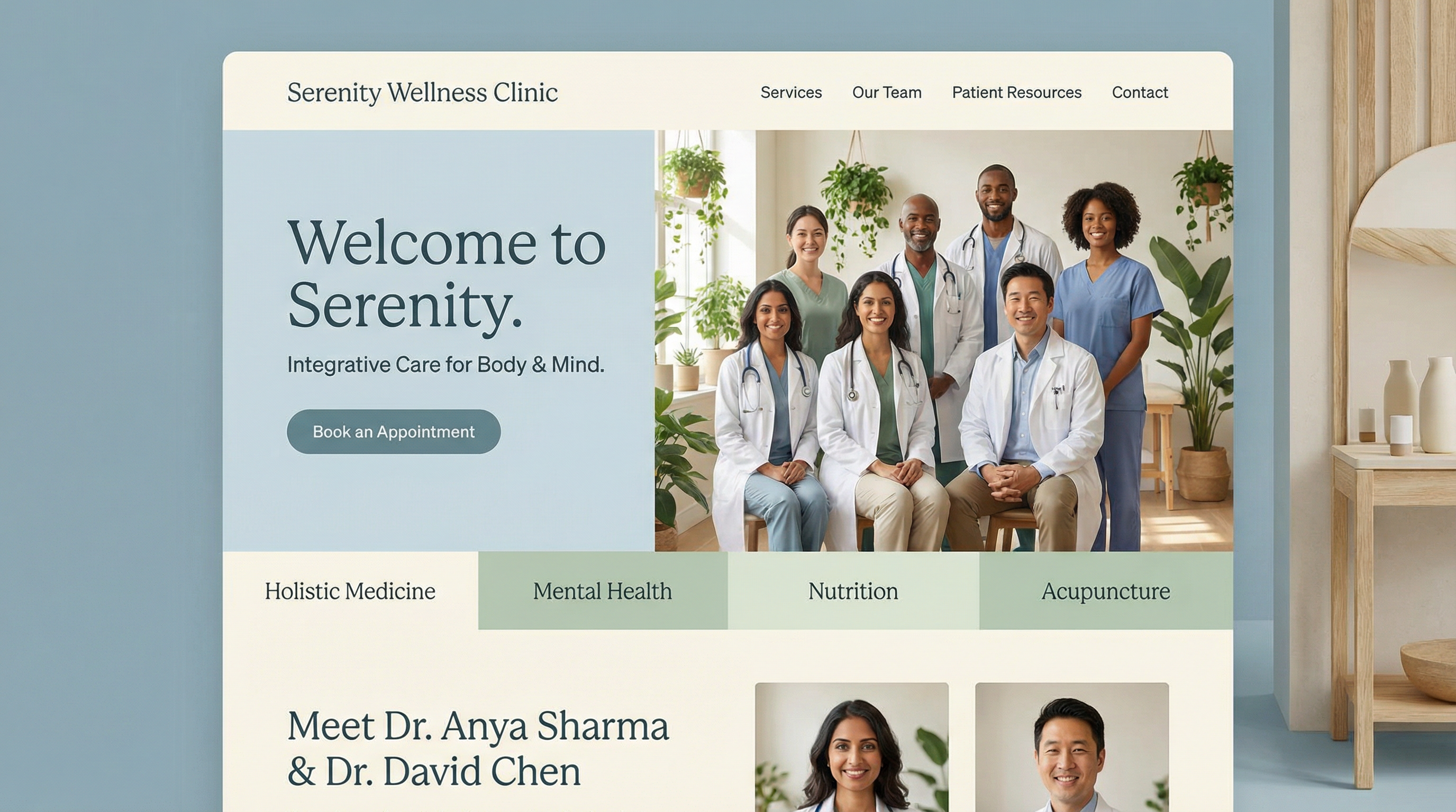 ภาพตัวอย่างเทมเพลตเว็บไซต์ เวลเนส แคร์ แบบเต็มจอ