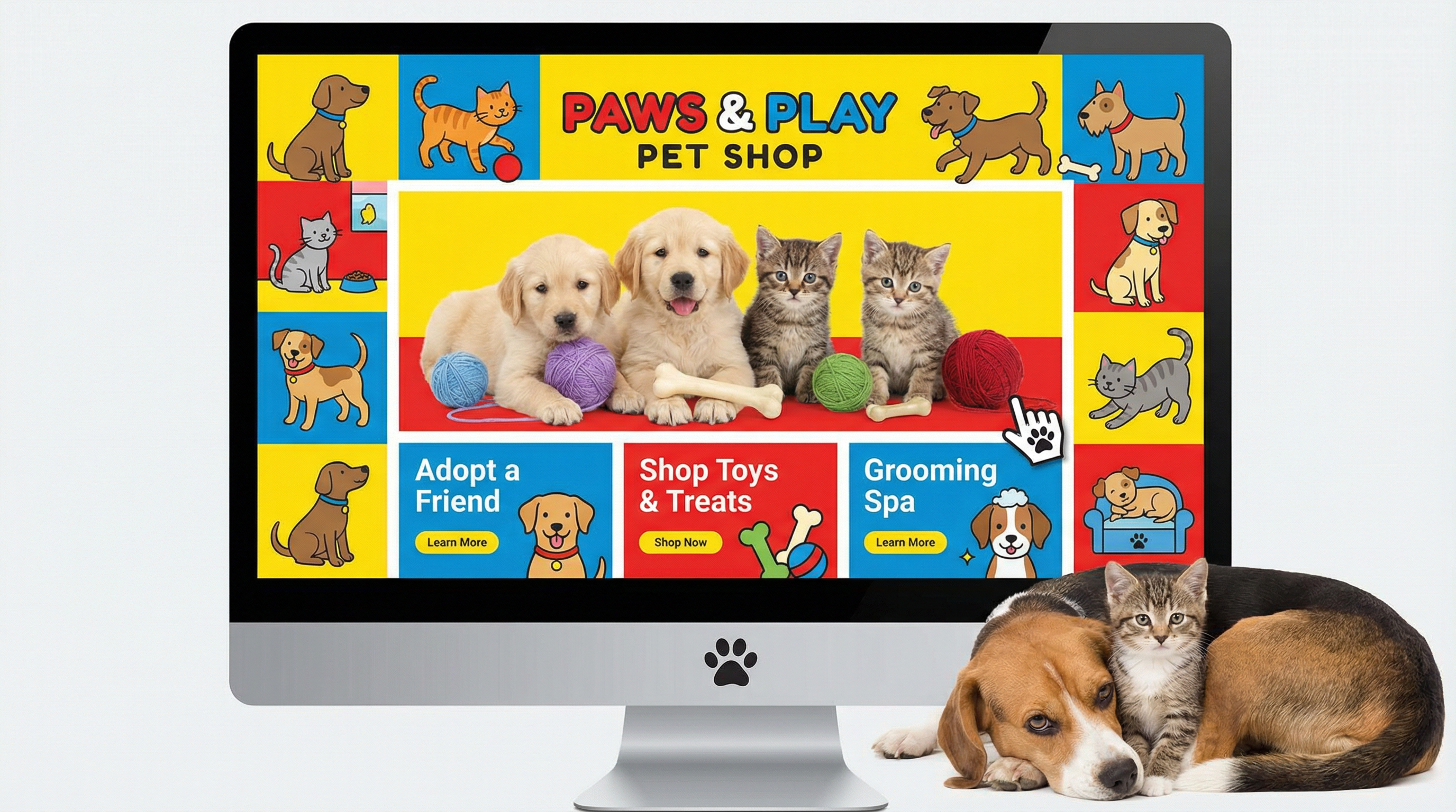 ภาพตัวอย่างเทมเพลตเว็บไซต์ เดอะ เพ็ทช็อป แบบเต็มจอ