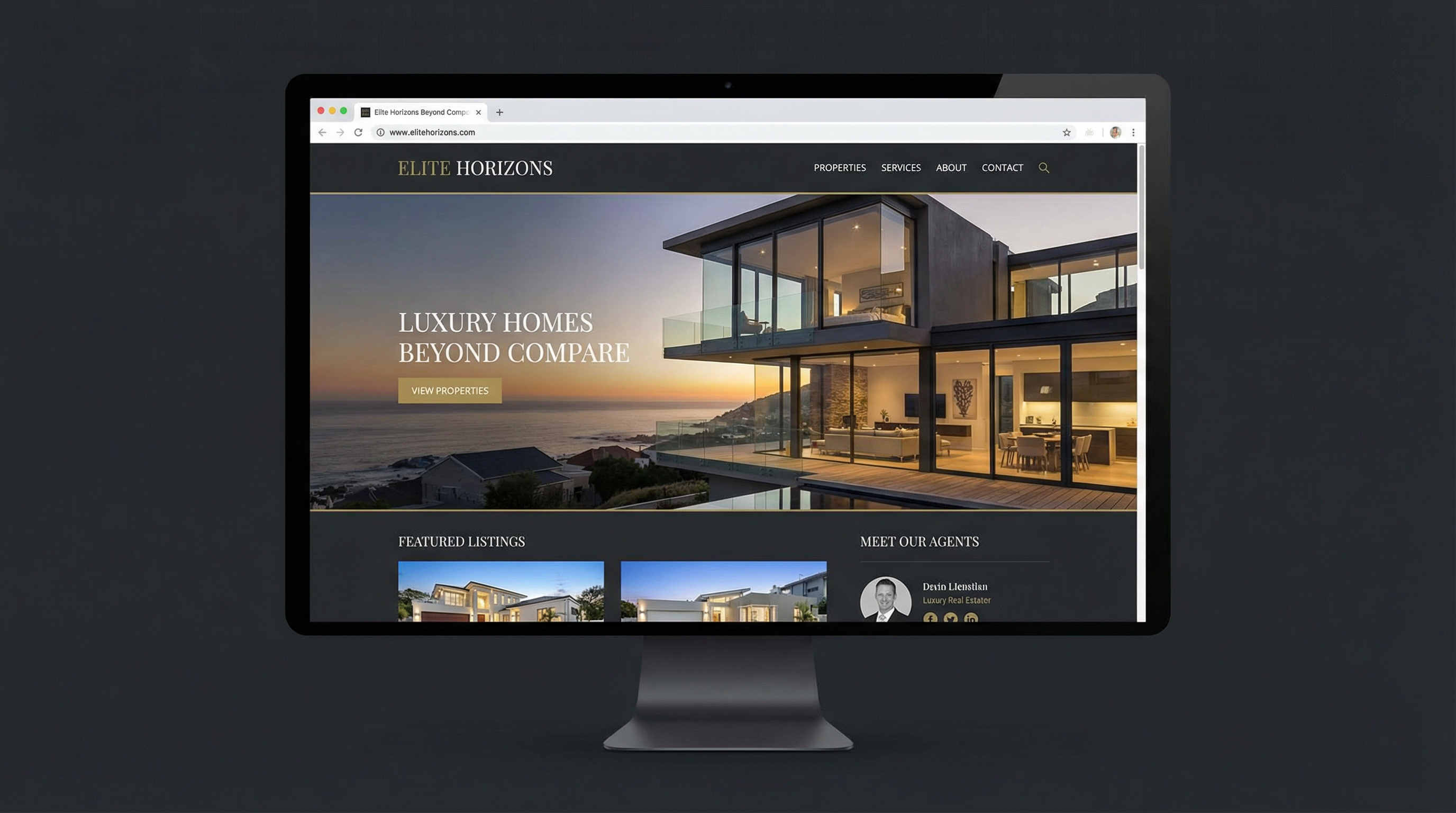 ภาพตัวอย่างเทมเพลตเว็บไซต์ อีลีท เอสเตท แบบเต็มจอ